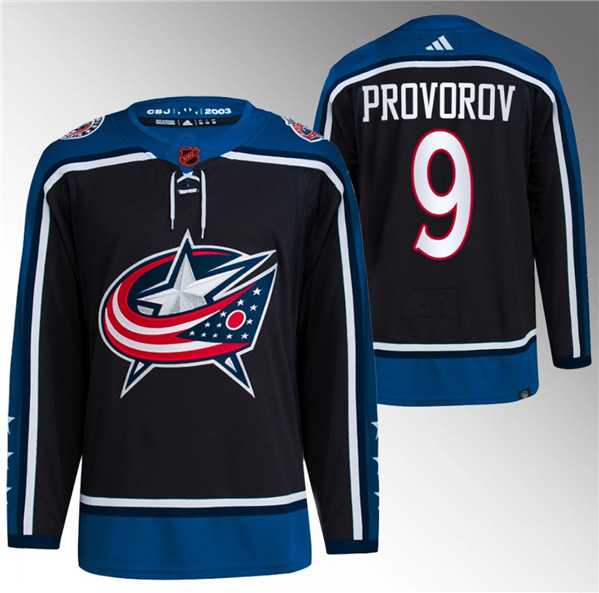 Men%27s Columbus Blue Jackets #9 Ivan Provorov Black 2022-23 Reverse Retro Stitched Jersey->blue jackets->NHL Jersey